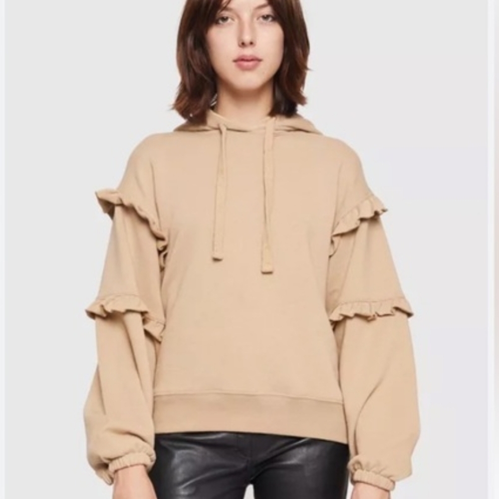 Rebecca Minkoff Beige Ruffle Sleeve Hoodie